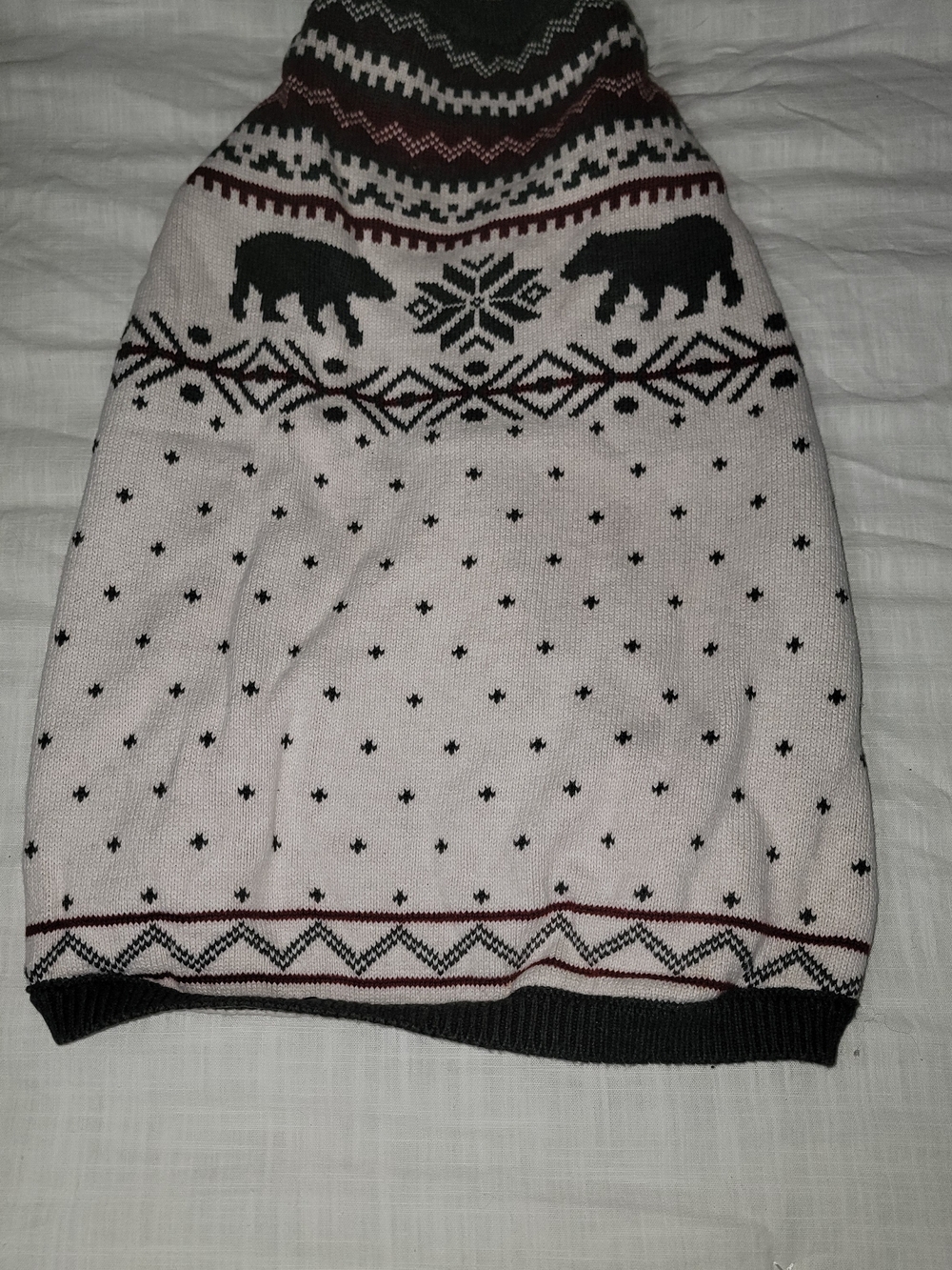 Lands' End Cream Dog Sweater with Black Bear Nordic Motif